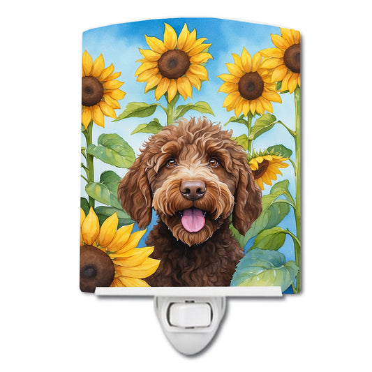 Labradoodle in Sunflowers Ceramic Night Light