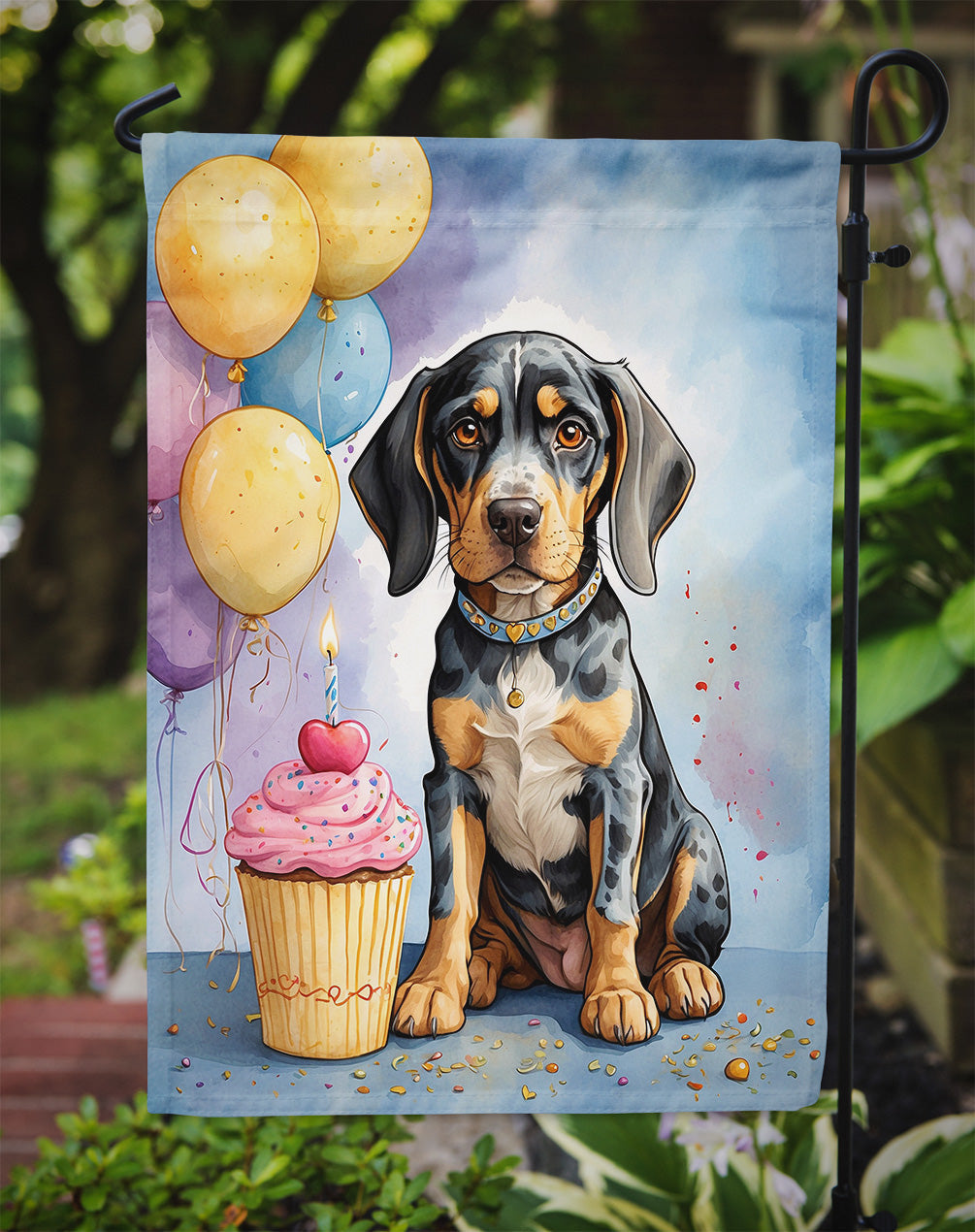 Bluetick Coonhound Happy Birthday Garden Flag