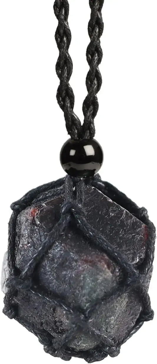 Natural Gemstone Crystal Necklace – Handwoven Stone Holder Adjustable Cord Pendant for Women & Men